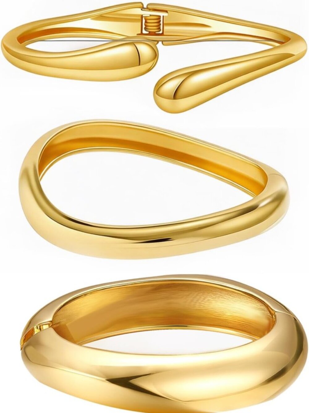 Chunky Gold Cuff Bangles Set for Women - Waterproof, Non-Tarnish Stackable